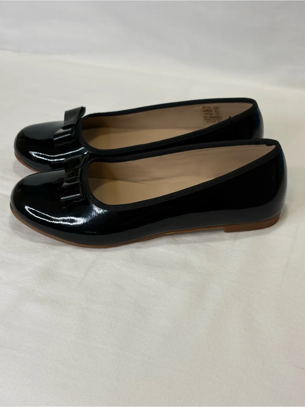 Elephantito Black Patent Leather Bow Ballet Flats SZ 1 EUC